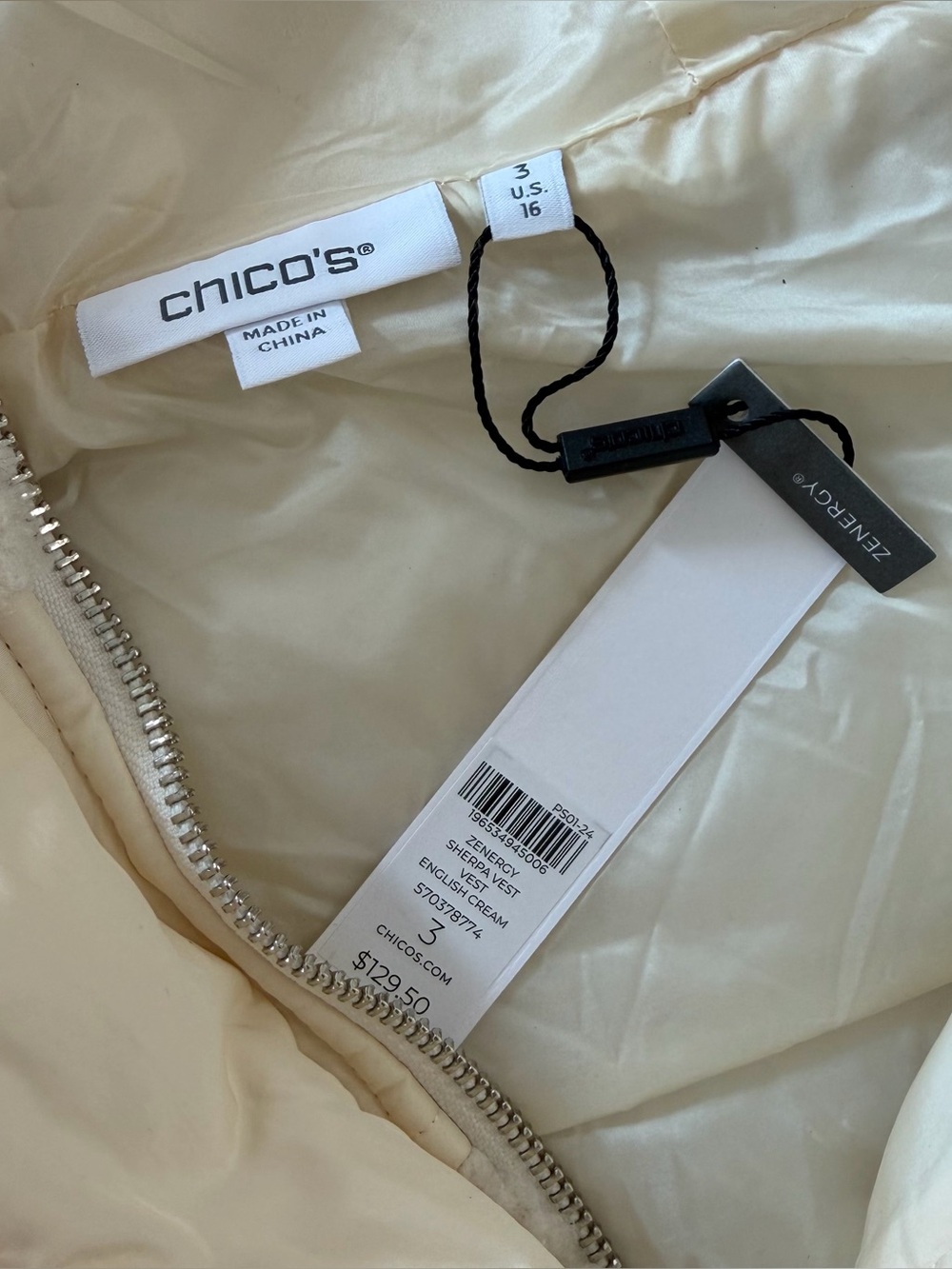 Chicos Vest Jacket Sz 3 Womens 16 Cream Zenergy Sherpa Hooded New - Picture 5 of 8